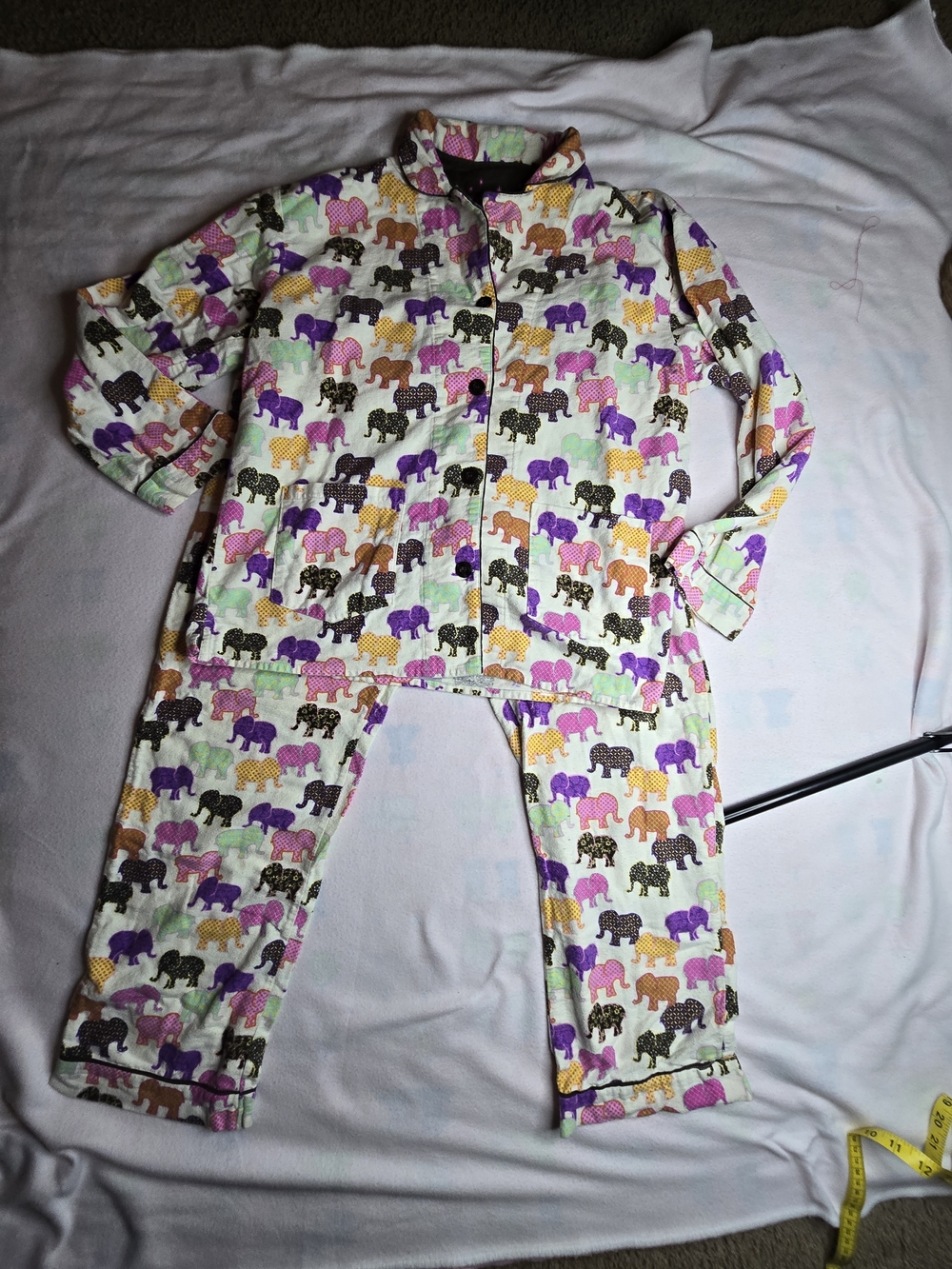 P.J. Salvage Cream Pajama Set with Purple, Brown & Green Elephant Print - Picture 3 of 8